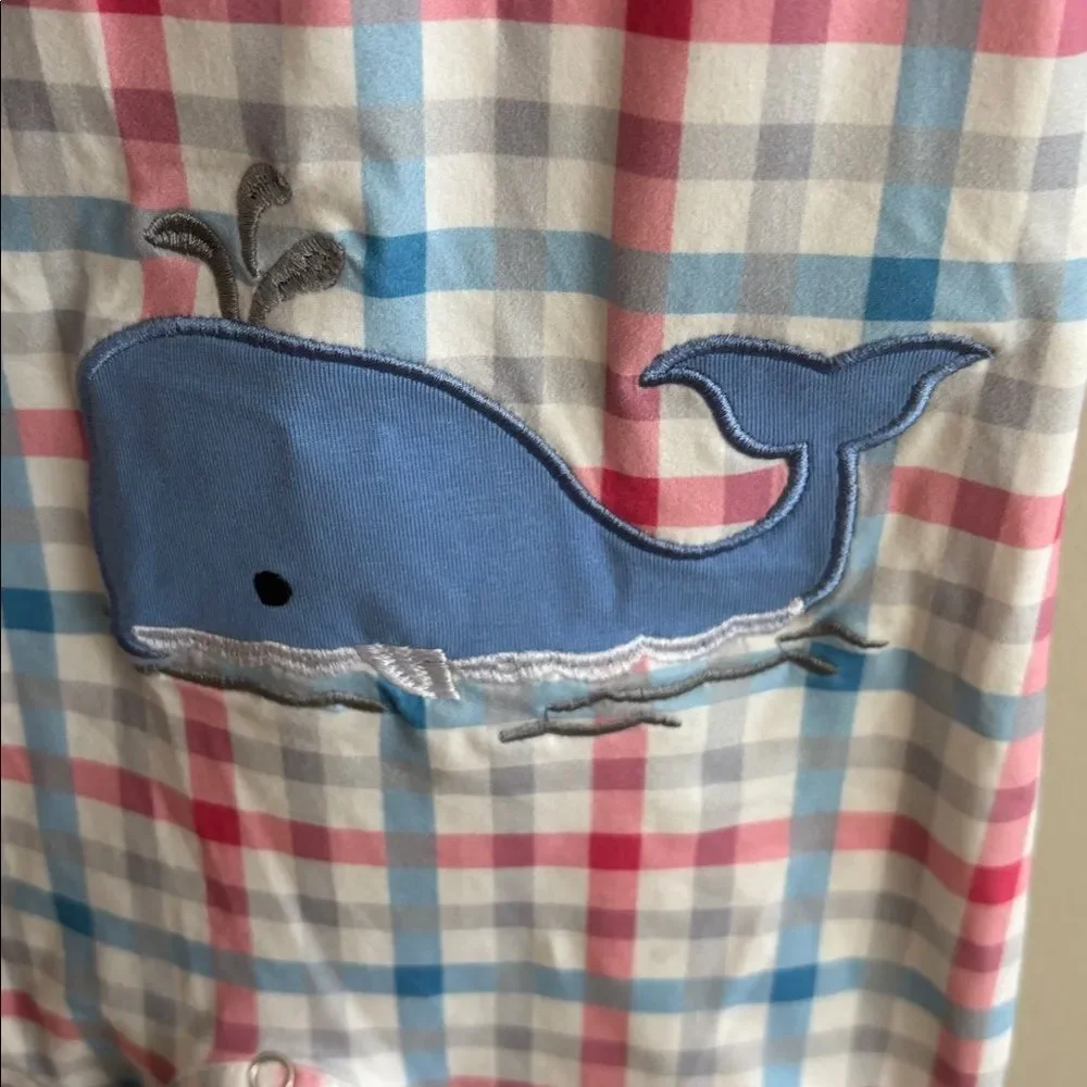 NEW Marie Nicole 12-18 month Plaid Baby Romper with Whale Design